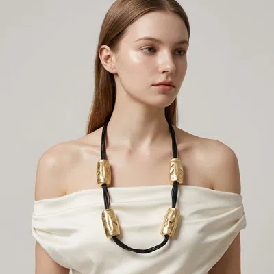 Fashnzfab Chunky Hammered Worn Metal Accent Multi Strand Thread Long Statement Necklace In White
