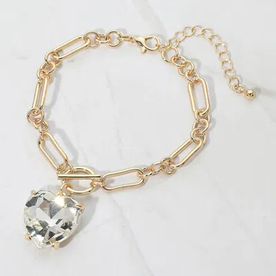 Fashnzfab Chunky Heart Stone Cluster Toggle Charm Bracelet In Gold