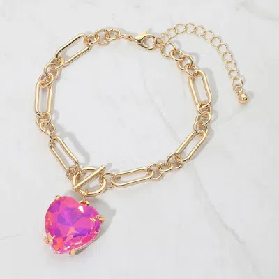 Fashnzfab Chunky Heart Stone Cluster Toggle Charm Bracelet In Gold