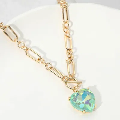 Fashnzfab Chunky Heart Stone Cluster Toggle Pendant Necklace In Gold