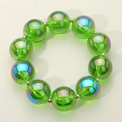 Fashnzfab Chunky Iridescent Ball Beaded Bracelet Ab, Green In Multi