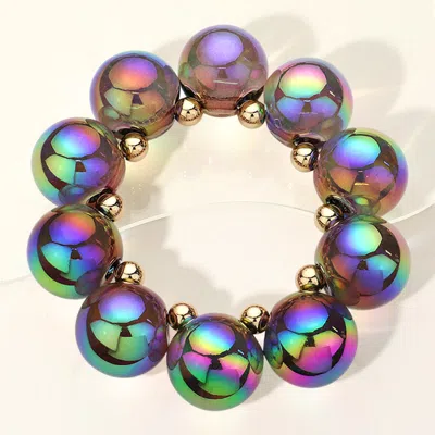Fashnzfab Chunky Iridescent Ball Beaded Bracelet Black, Gold In Multi