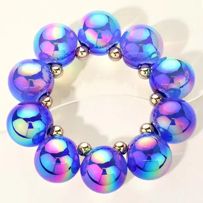 Fashnzfab Chunky Iridescent Ball Beaded Bracelet In Blue