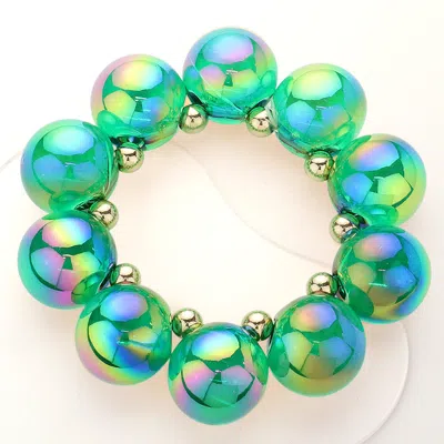 Fashnzfab Chunky Iridescent Ball Beaded Bracelet Gold, Green In Multi