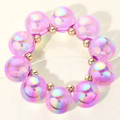 Fashnzfab Chunky Iridescent Ball Beaded Bracelet Gold, Purple In Multi