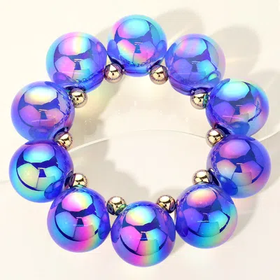 Fashnzfab Chunky Iridescent Ball Beaded Bracelet Gold, Royal Blue In Multi