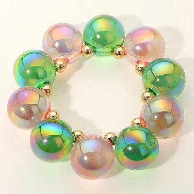 Fashnzfab Chunky Iridescent Ball Beaded Bracelet Green, Pink, Pink & Green In Multi