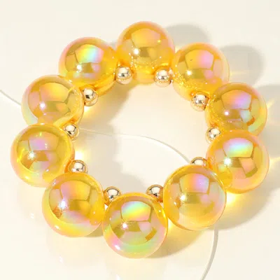 Fashnzfab Chunky Iridescent Ball Beaded Braceletn Gold, Yellow In Multi