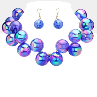 Fashnzfab Chunky Iridescent Ball Beaded Necklace In Blue