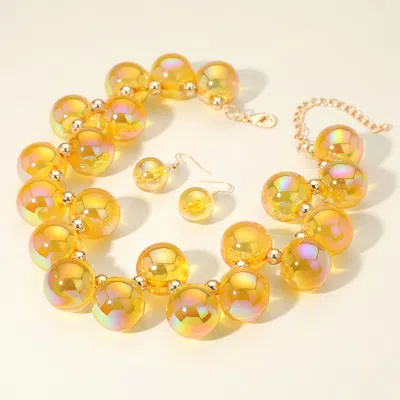 Fashnzfab Chunky Iridescent Ball Beaded Necklace In Gold