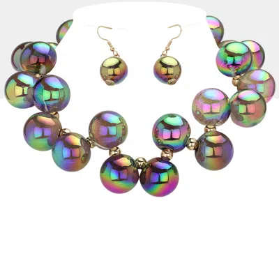 Fashnzfab Chunky Iridescent Ball Beaded Necklace In Multi