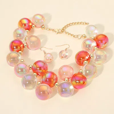 Fashnzfab Chunky Iridescent Ball Beaded Necklace In Gold