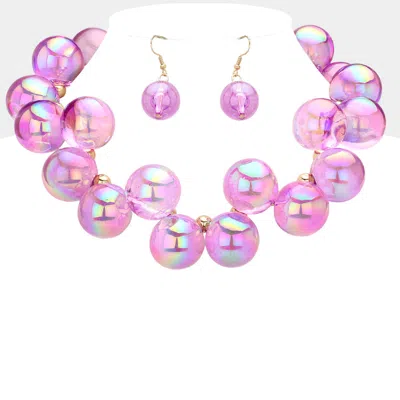 Fashnzfab Chunky Iridescent Ball Beaded Necklace In Pink