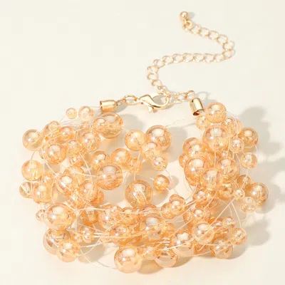 Fashnzfab Chunky Iridescent Ball Wire Beaded Bracelet Champagne In Gold