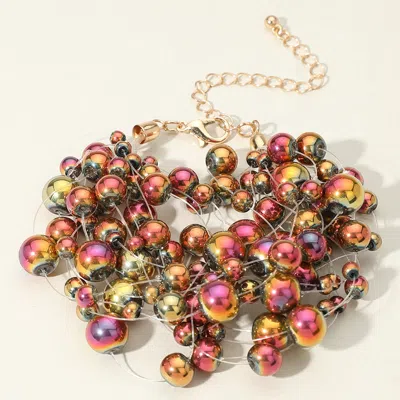Fashnzfab Chunky Iridescent Ball Wire Beaded Bracelet Gold, Multi