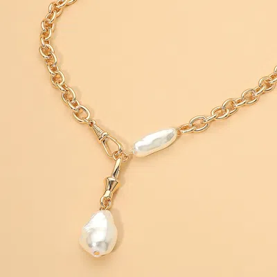 Fashnzfab Chunky Irregular Pearl Drop Chain Necklace In Gold