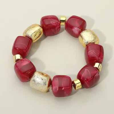 Fashnzfab Chunky Marble Textured Beaded Stretch Bracelet In Red