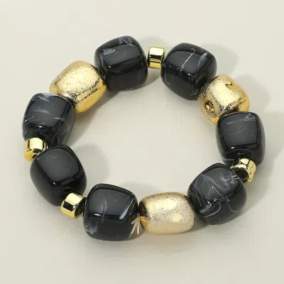 Fashnzfab Chunky Marble Textured Beaded Stretch Bracelet In Black