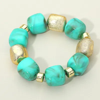 Fashnzfab Chunky Marble Textured Beaded Stretch Bracelet In Green
