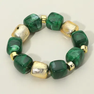 Fashnzfab Chunky Marble Textured Beaded Stretch Bracelet In Green