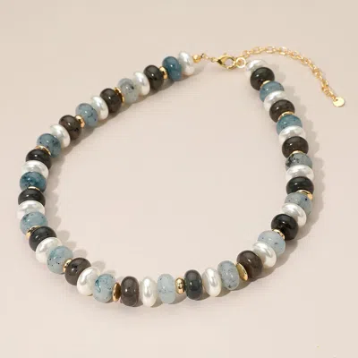 Fashnzfab Chunky Marbled Beads Pearl Beaded Statement Necklace In Black