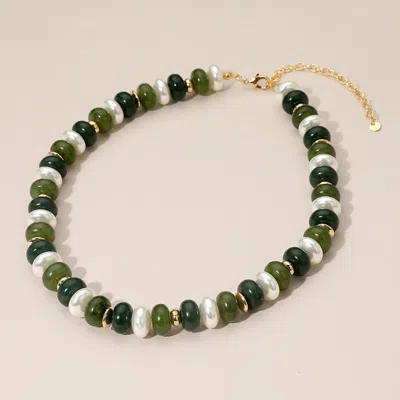 Fashnzfab Chunky Marbled Beads Pearl Beaded Statement Necklace In Green