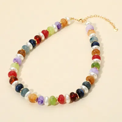 Fashnzfab Chunky Marbled Beads Pearl Beaded Statement Necklace In Red