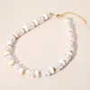 Fashnzfab Chunky Marbled Beads Pearl Beaded Statement Necklace In Silver