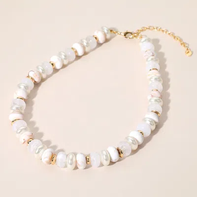 Fashnzfab Chunky Marbled Beads Pearl Beaded Statement Necklace In Silver