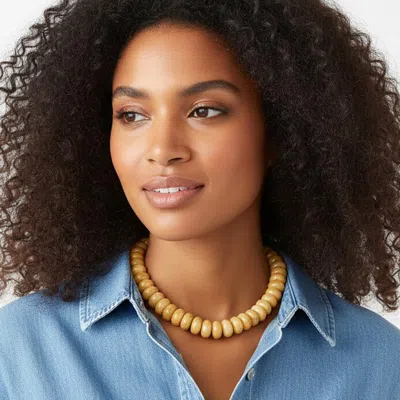 Fashnzfab Chunky Marbled Resin Disc Beaded Statement Necklace - Gold, Neutral In Multi