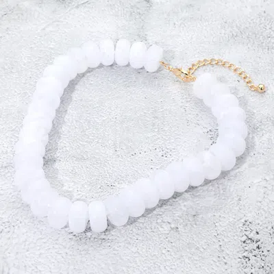 Fashnzfab Chunky Marbled Resin Disc Beaded Statement Necklace - Gold, White In Multi