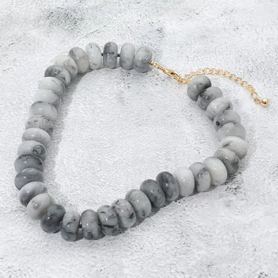 Fashnzfab Chunky Marbled Resin Disc Beaded Statement Necklace - Gold, Gray In Silver