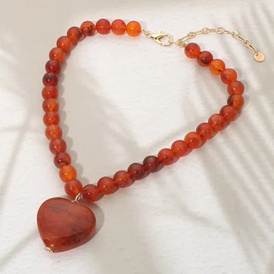 Fashnzfab Chunky Marbled Resin Heart Charm Beaded Necklace In Pink