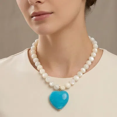 Fashnzfab Chunky Marbled Resin Heart Charm Beaded Necklace In White