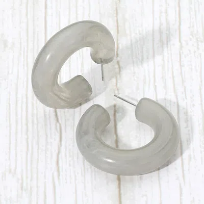 Fashnzfab Chunky Marbled Resin Hoop Earrings - Green, Light In Gray