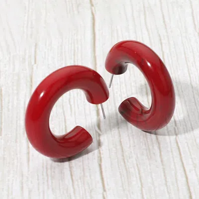 Fashnzfab Chunky Marbled Resin Hoop Earrings - Wine In Pink