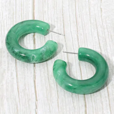 Fashnzfab Chunky Marbled Resin Hoop Earrings In Green