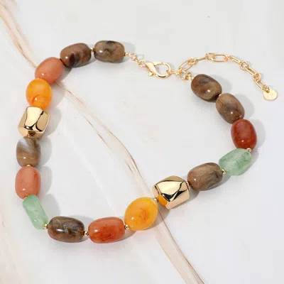 Fashnzfab Chunky Marbled Resin Metal Pebble Beaded Necklace In Multi