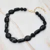 Fashnzfab Chunky Marbled Resin Multi Shape Pebble Beaded Necklace In Black