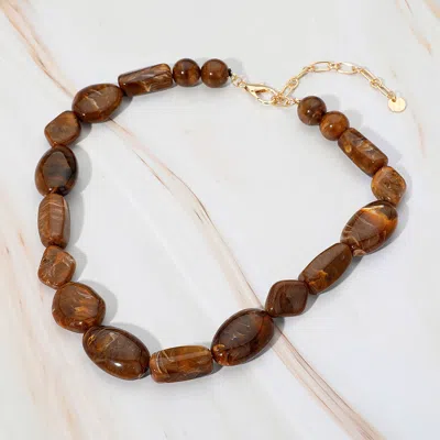 Fashnzfab Chunky Marbled Resin Multi Shape Pebble Beaded Necklace In Silver
