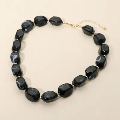 Fashnzfab Chunky Marbled Resin Pebble Beaded Statement Necklace - Black