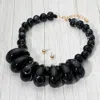 Fashnzfab Chunky Marbled Resin Pebble Beaded Statement Necklace - Black, Gold In Black
