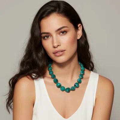 Fashnzfab Chunky Marbled Resin Pebble Beaded Statement Necklace - Green