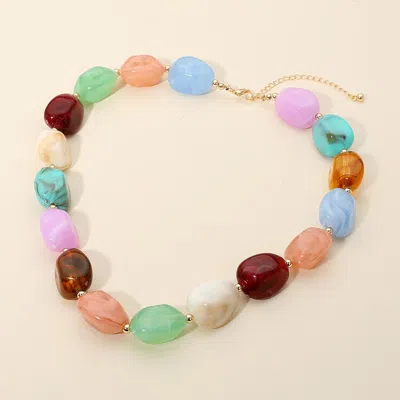 Fashnzfab Chunky Marbled Resin Pebble Beaded Statement Necklace - Multi