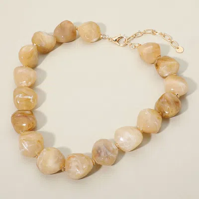 Fashnzfab Chunky Marbled Resin Pebble Beaded Statement Necklace - Neutral In Sand