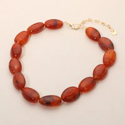Fashnzfab Chunky Marbled Resin Pebble Beaded Statement Necklace In Brown