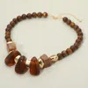 Fashnzfab Chunky Marbled Resin Pebble Beaded Statement Necklace In Brown