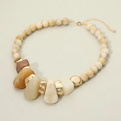 Fashnzfab Chunky Marbled Resin Pebble Beaded Statement Necklace In Gold