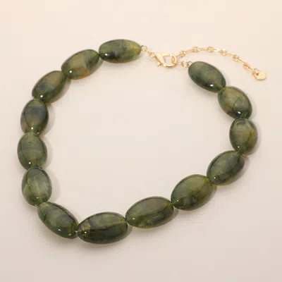 Fashnzfab Chunky Marbled Resin Pebble Beaded Statement Necklace In Green