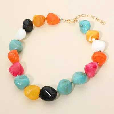 Fashnzfab Chunky Marbled Resin Pebble Beaded Statement Necklace In Multi